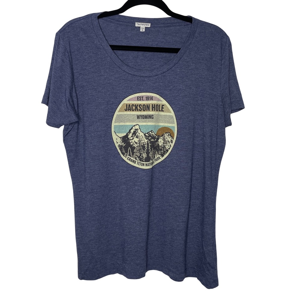 Techstyles Jackson Hole T-Shirt Womens XL Blue Grand Teton National Park Graphic